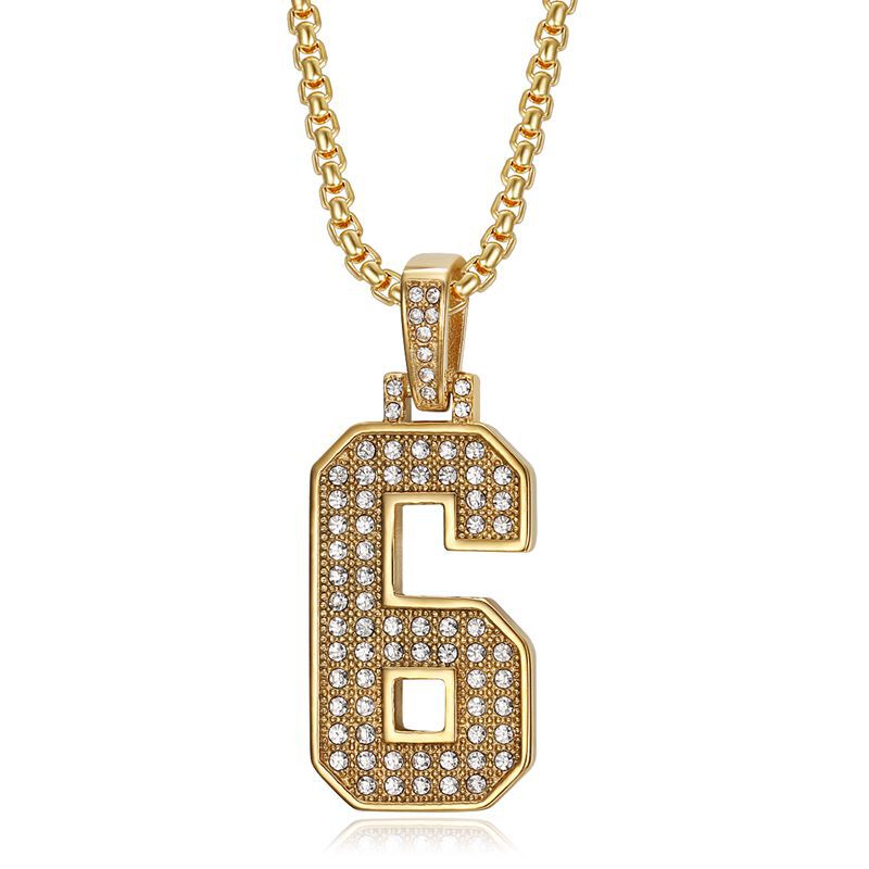 Planderful Everyday Genie Hiphop Stainless Steel Gold Plated Zircon 0to9 Digital Pendant Necklace For Men