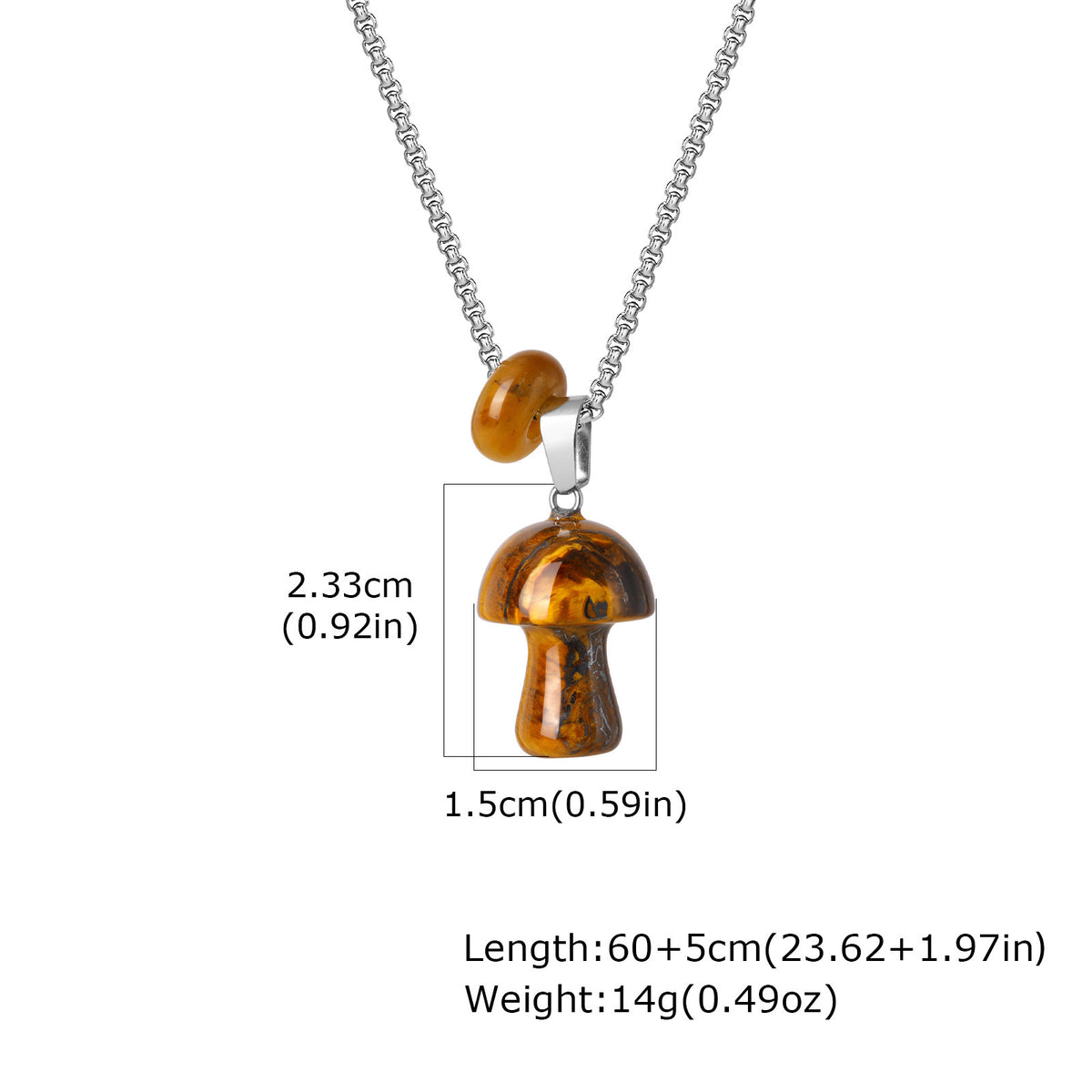 Stainless Steel Natural Tiger's Eye Stone Obsidian Mushroom Necklace Daily