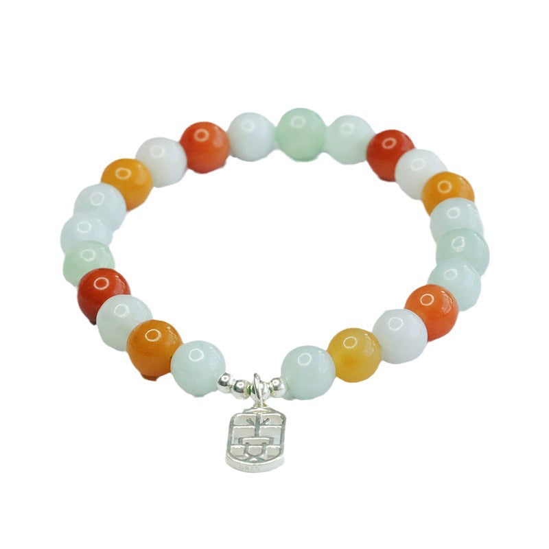 Jadeite Round Bead & Peace Plaque Beaded Bracelet