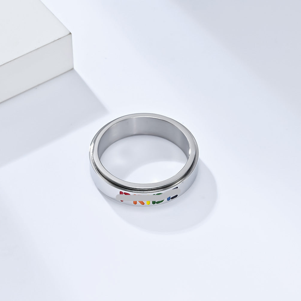 Amazon Niche Neutral Wind Rainbow Flag Rotating Ring Jewelry