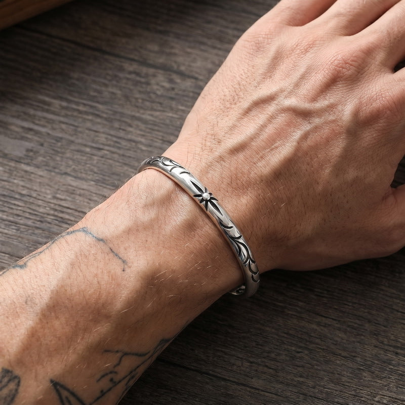 Punk Style Antique Winding Snake Thin Bracelet Goth Zircon Flower Stainless Steel Men's