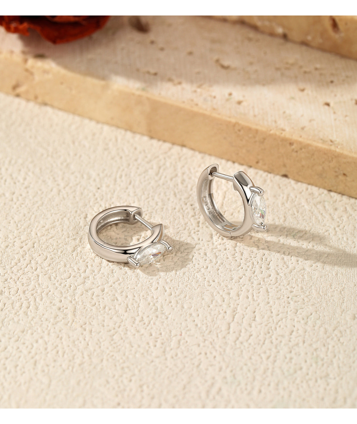 925 Sterling Silver Marquise Moissanite Hoops