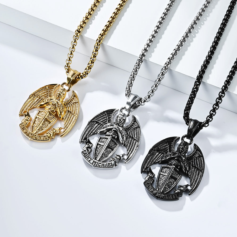 Planderful Titanium Steel St Michael Necklace For Men Vintage Punk Pendant Wear Iconic Streetwear