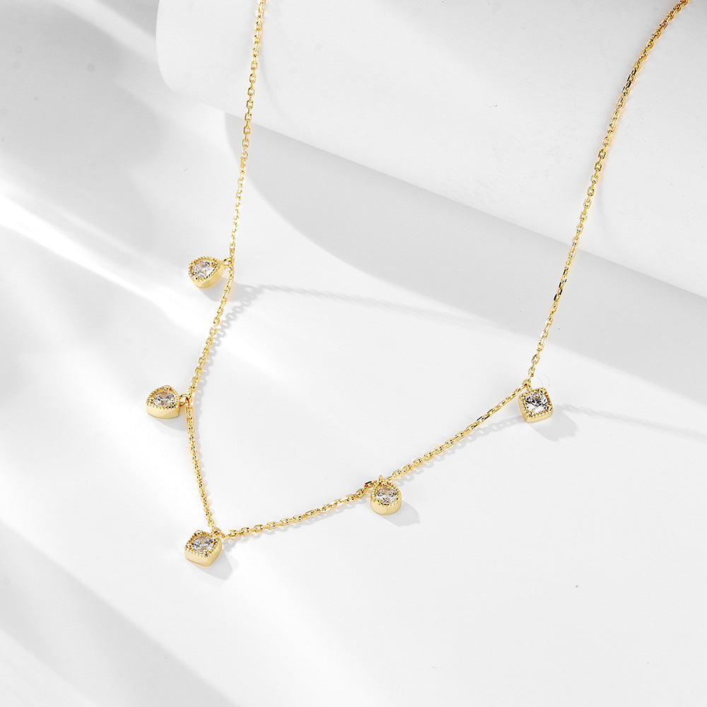 Geometric Small Square Zircon Pendant Necklace S925 Sterling Silver
