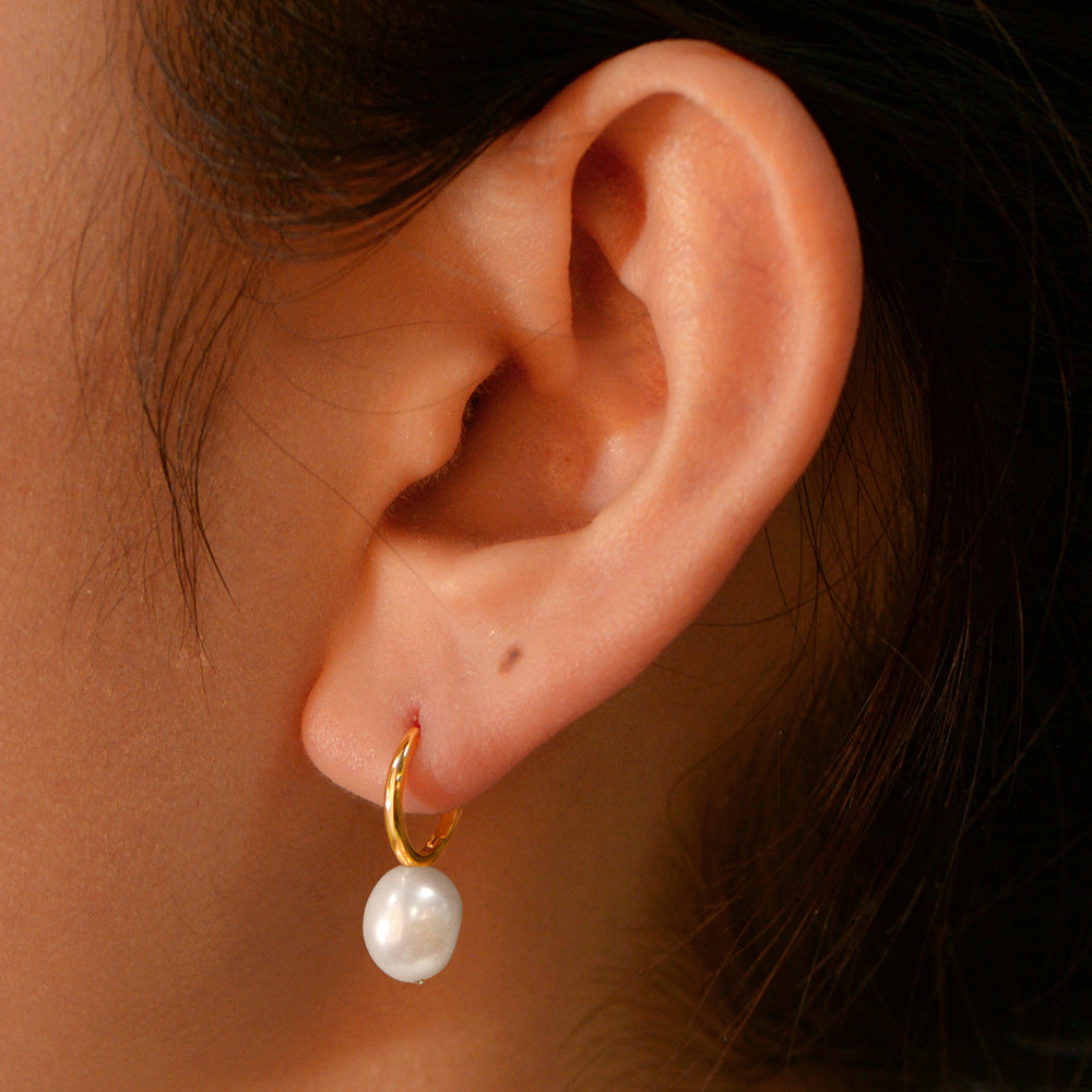 Planderful Pearl Sterling Silver Hoop Earrings For Women Elegant Natural Pearl Design