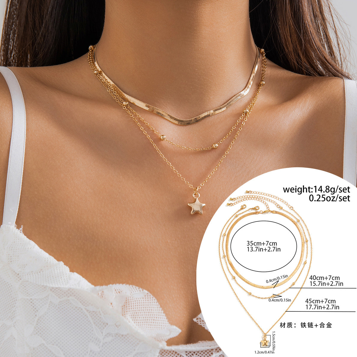 Vienna Verve Alloy Star Necklace and Thin Chain Set