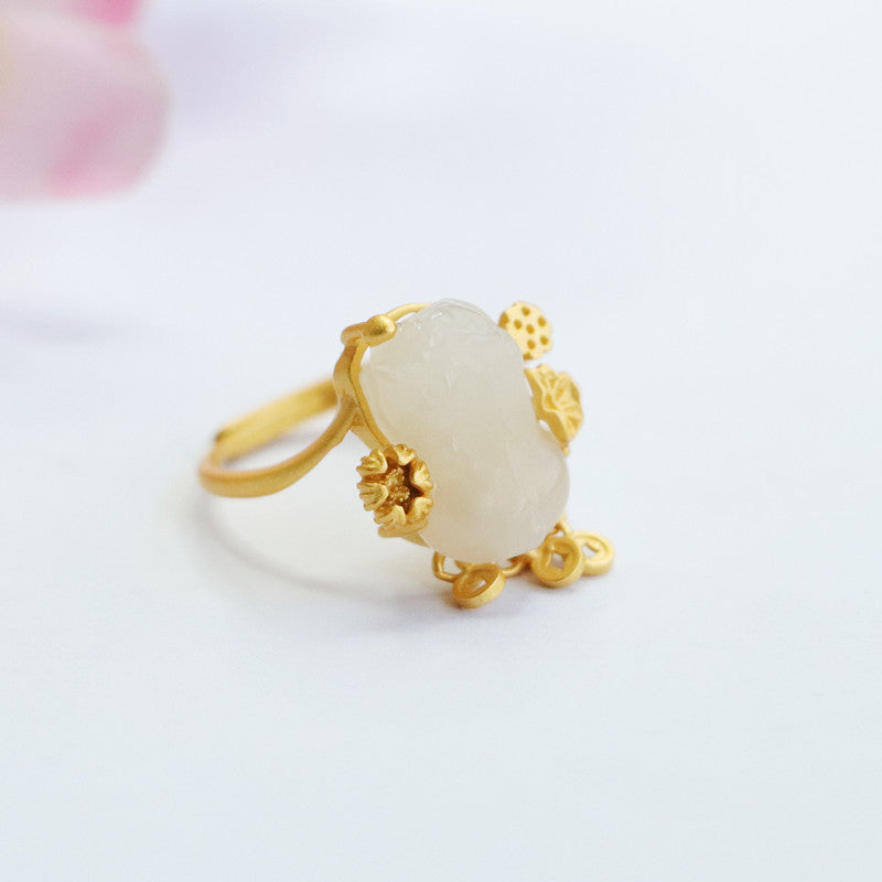 925 Sterling Silver White Hetian Jade Pixiu Ring