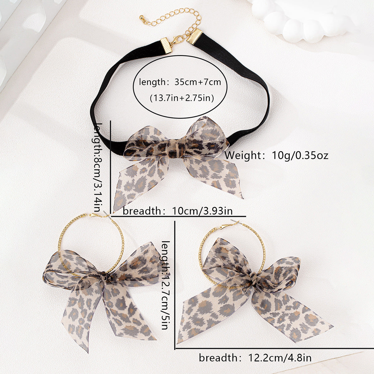 Leopard Print Bow Earrings and Necklace Set for Stylish Women