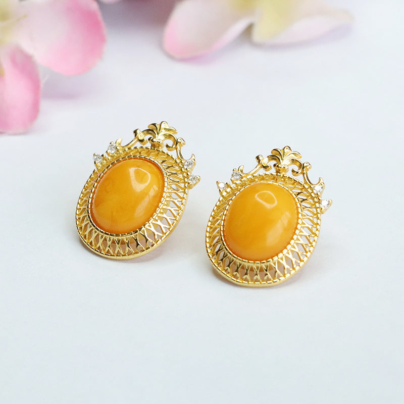 925 Sterling Silver Beeswax Amber Stud Earrings