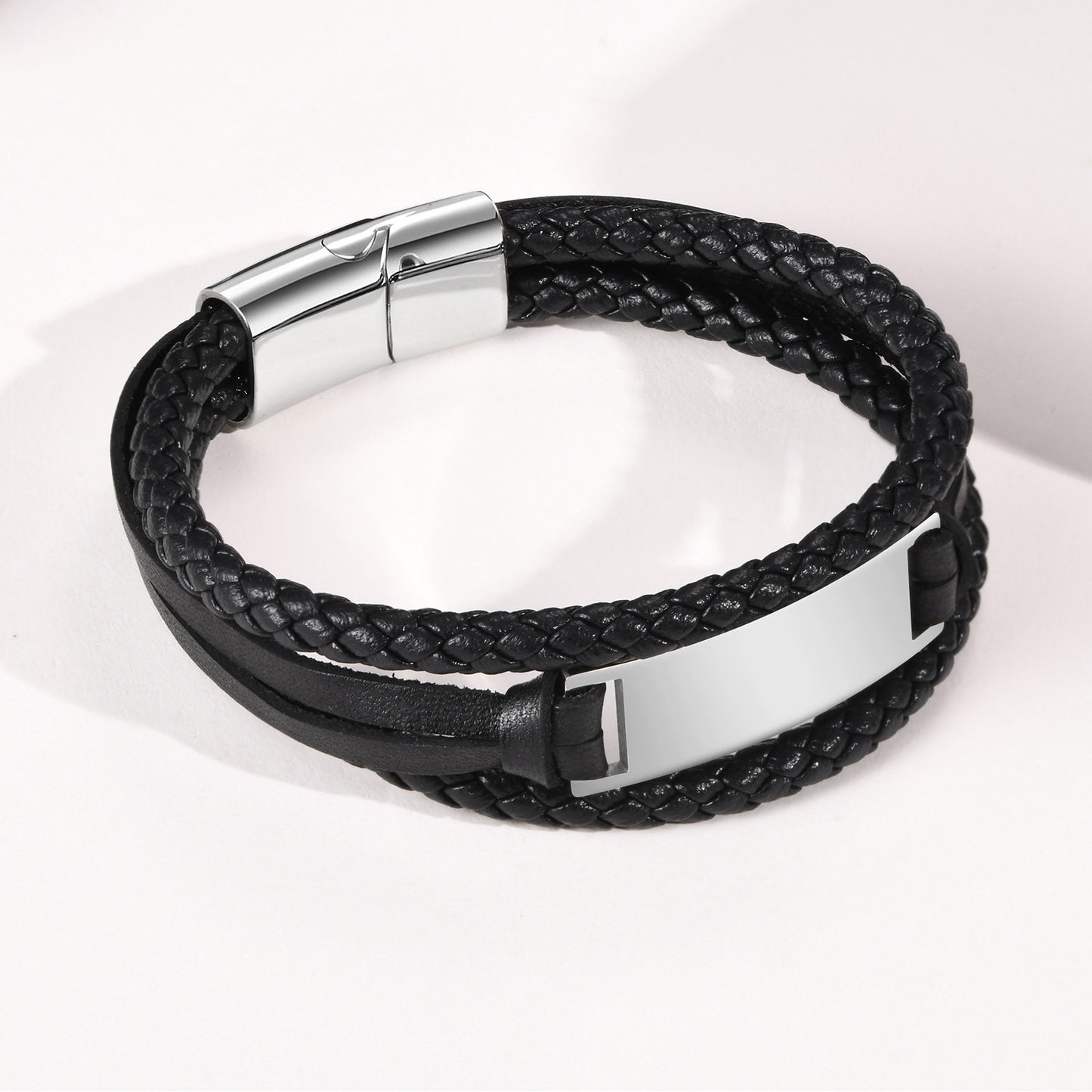 Stainless Steel Men's Simple Leather Bracelet for Men