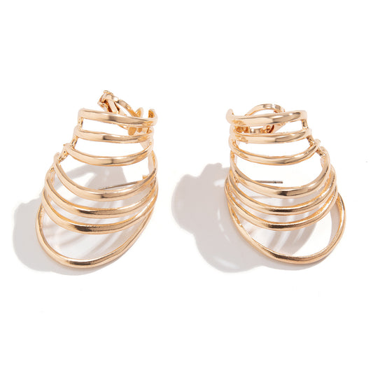 Round Hollow Iron Ring Earrings with Semi-circular Fan-shaped Metal Ear Jewelry