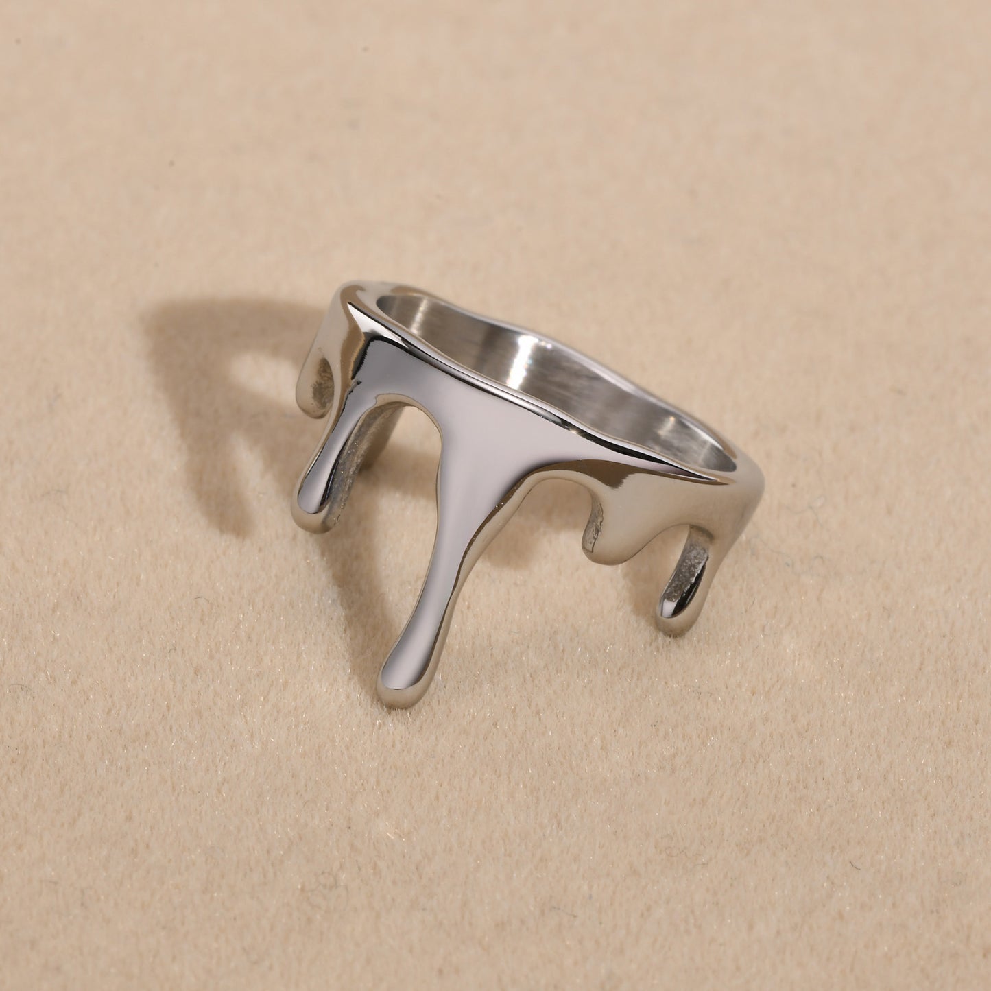 European And American Stainless Steel Ring Fashionable Women's Personalized Water Drop Lava Ring Accessories