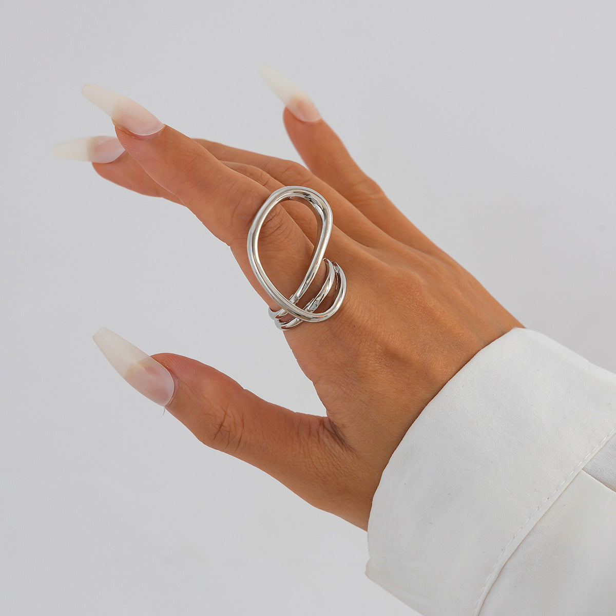 Planderful Geometric Line Ring for Women Hollow Joint Minimalist Statement Jewelry Vienna Verve