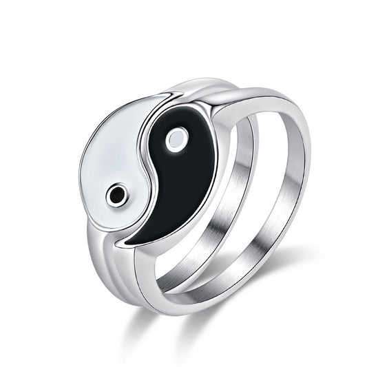 Planderful Yin Yang Tai Chi Couple Ring Titanium Steel For Couples Gift For Him Her