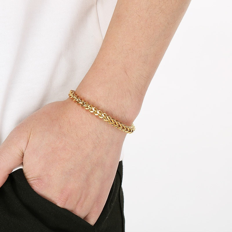 Stainless Steel Front & Back Bracelet – Commuting 5mm Keel Chain Adjustable Business