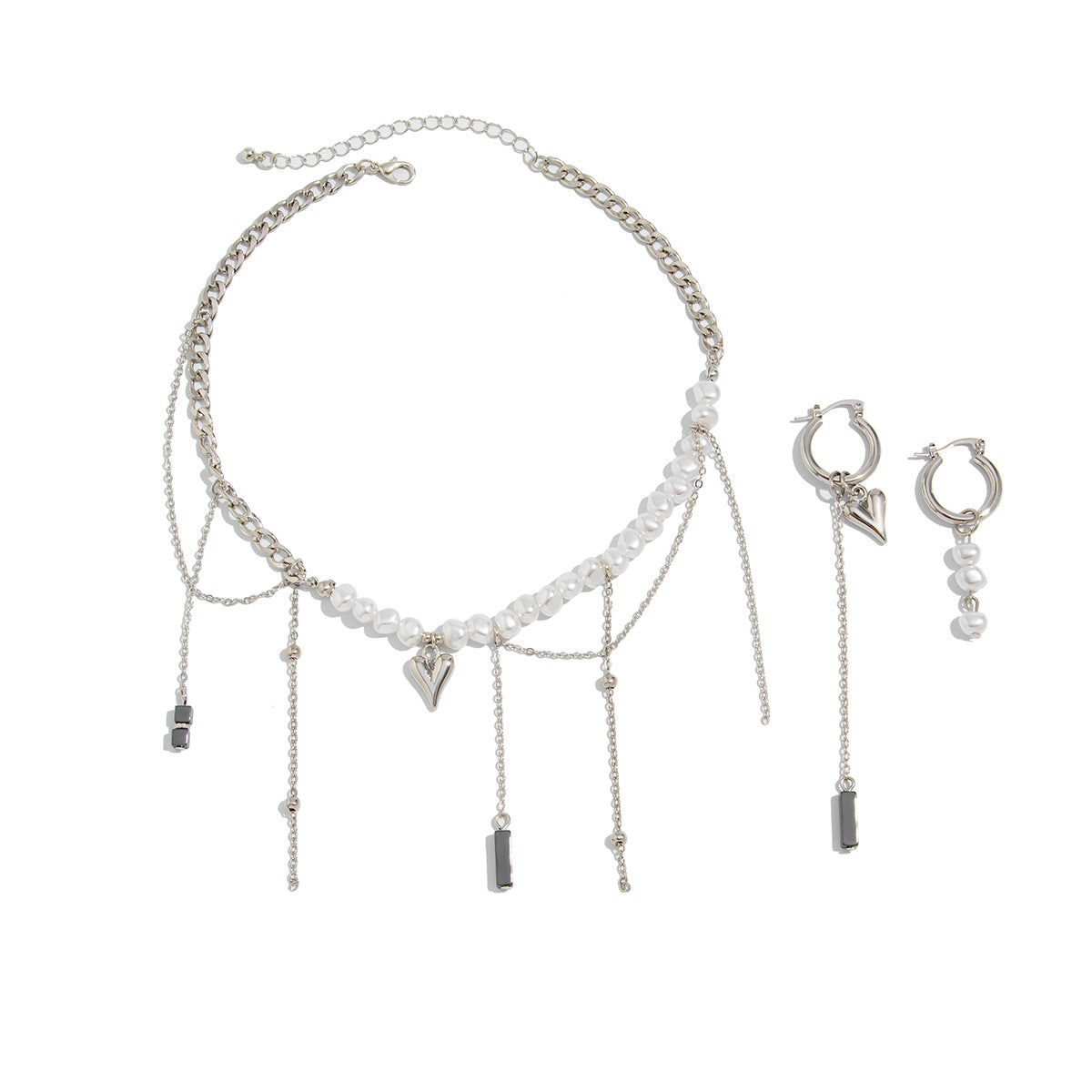 Asymmetrical Heart Pearl Jewelry Set