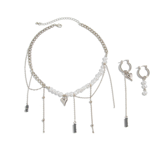 Asymmetrical Heart Pearl Jewelry Set