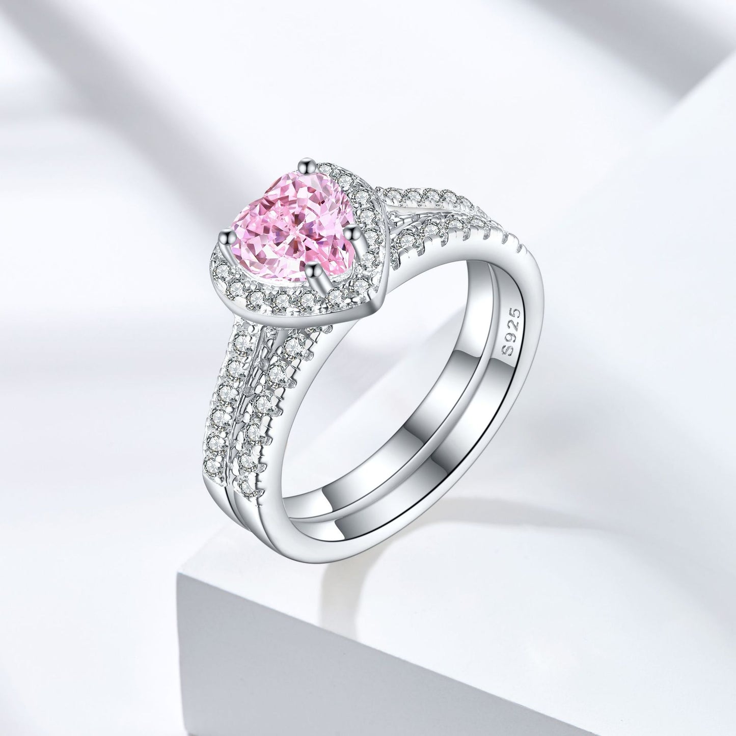 S925 Sterling Silver 1ct Flame Ice Heart-Shaped Zircon Ring