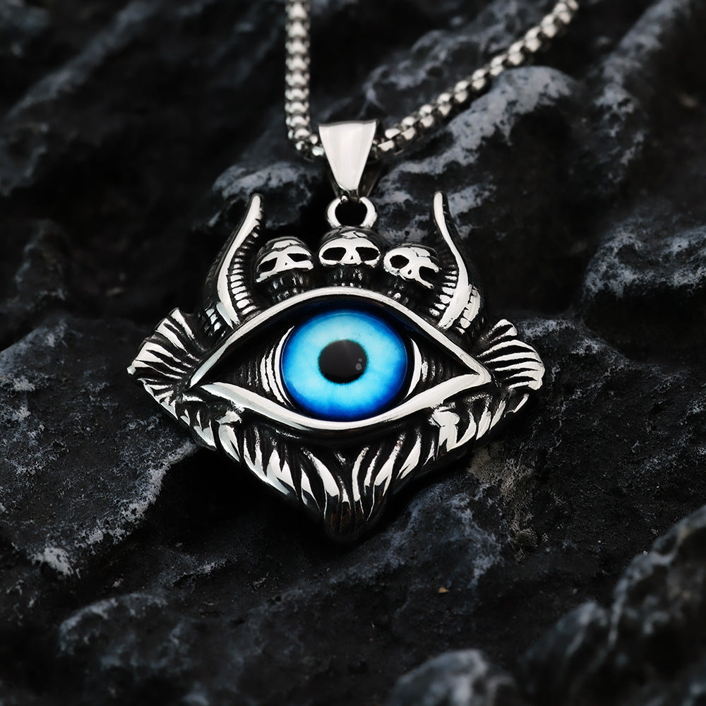 Vintage Stainless Steel Men's Pendant Demon's Eye Necklace