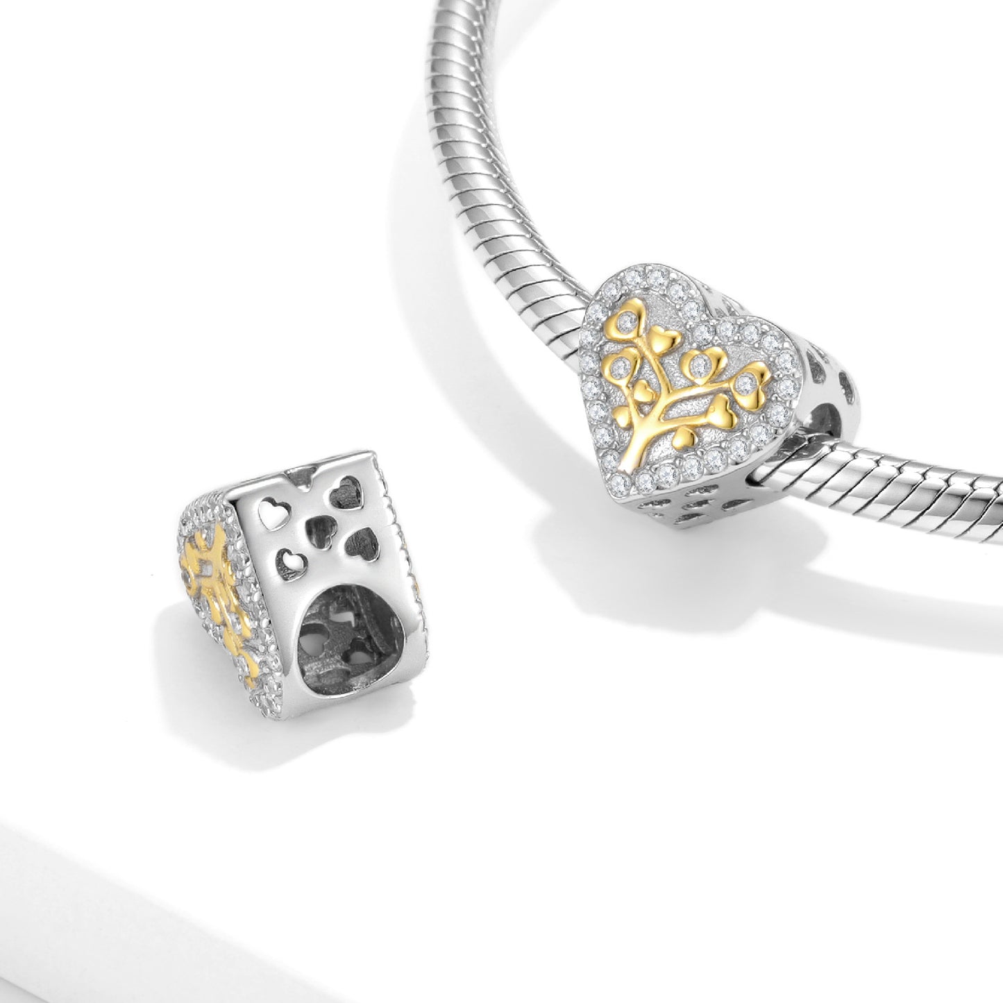 Planderful Everyday Genie – Creative S925 Sterling Silver Beaded Love Gold Life Tree European and American Fashion Bracelet Necklace DIY Jewelry Accessories Large Hole Beads