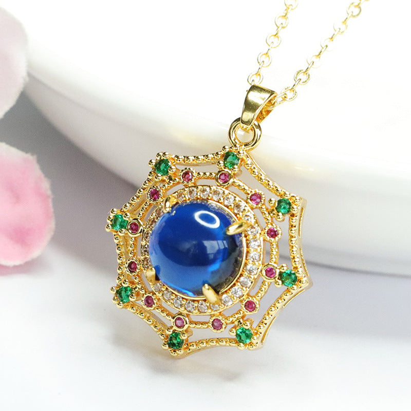 Lab-Grown Blue Spinel Dreamcatcher Pendant — No Chain