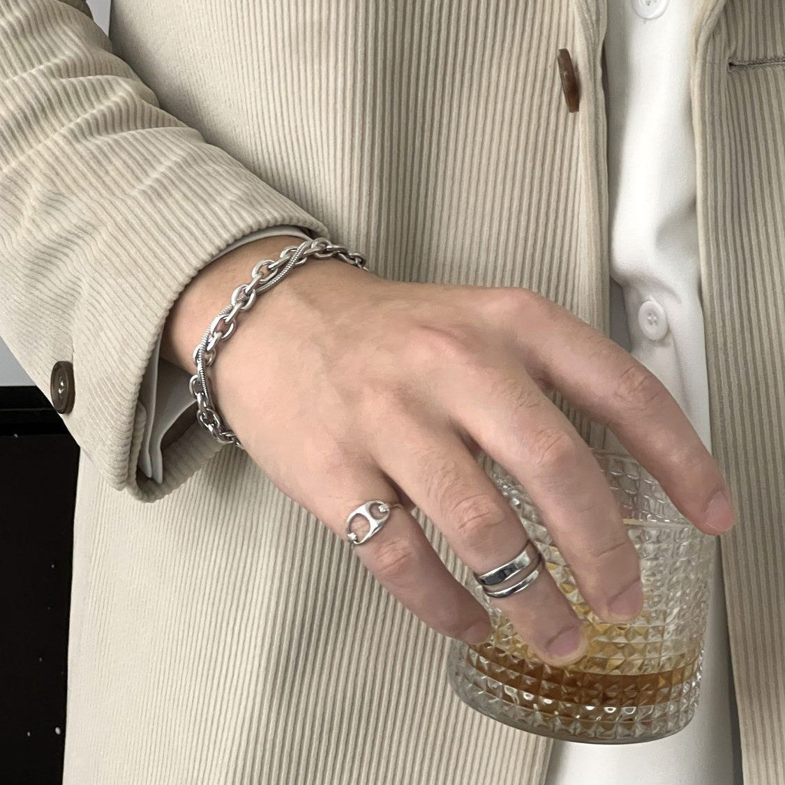 Planderful Jewelry Stainless Steel Cuban Link Bracelet Set With Snake Chain Design