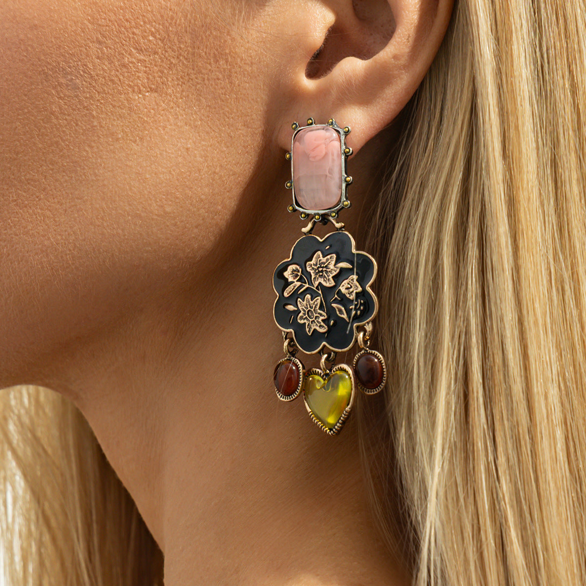 Planderful Vienna Verve Floral Gem Fringed Earrings For Boho Retro Ethnic Style Lovers Statement Ear Jewelry