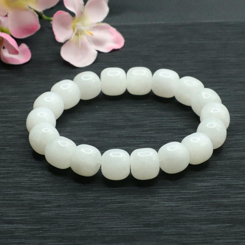 White Hetian Jade Vintage-Style Bead Bracelet