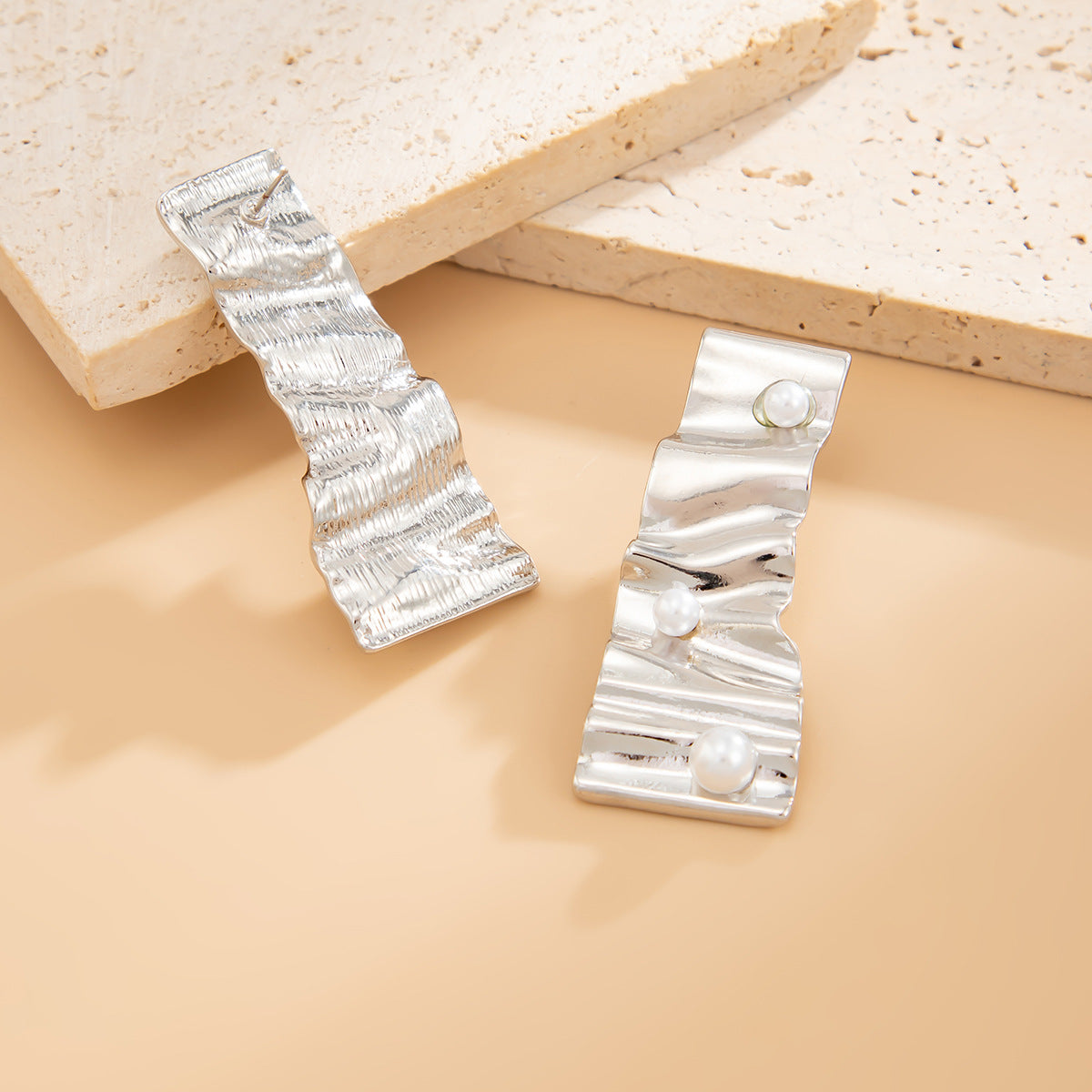 Planderful Vienna Verve Geometric Statement Earrings for Women Irregular Pleated Metal Jewelry