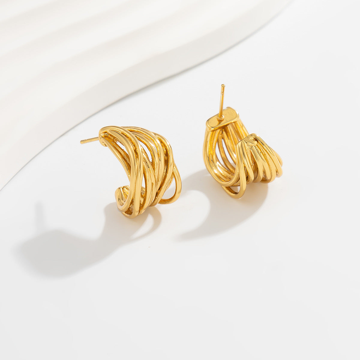 Geometric Stainless Steel Stud Earrings Multi Layer Weave Statement By Planderful Vienna Verve For Trendsetting Women