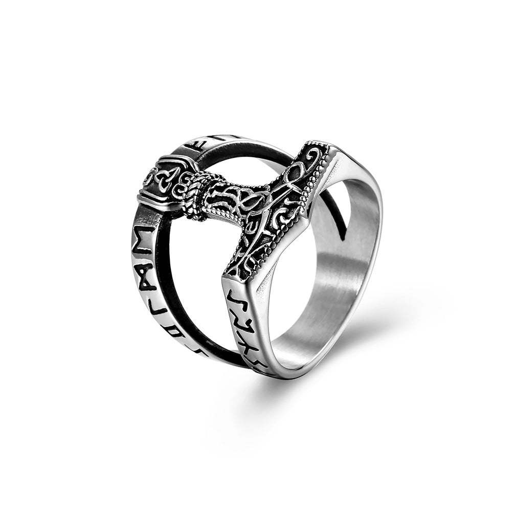 Planderful Thors Hammer Ring For Men Viking Nordic Titanium Steel Triangle Knot Wrench Inspired Jewelry Size 8 12 Bold