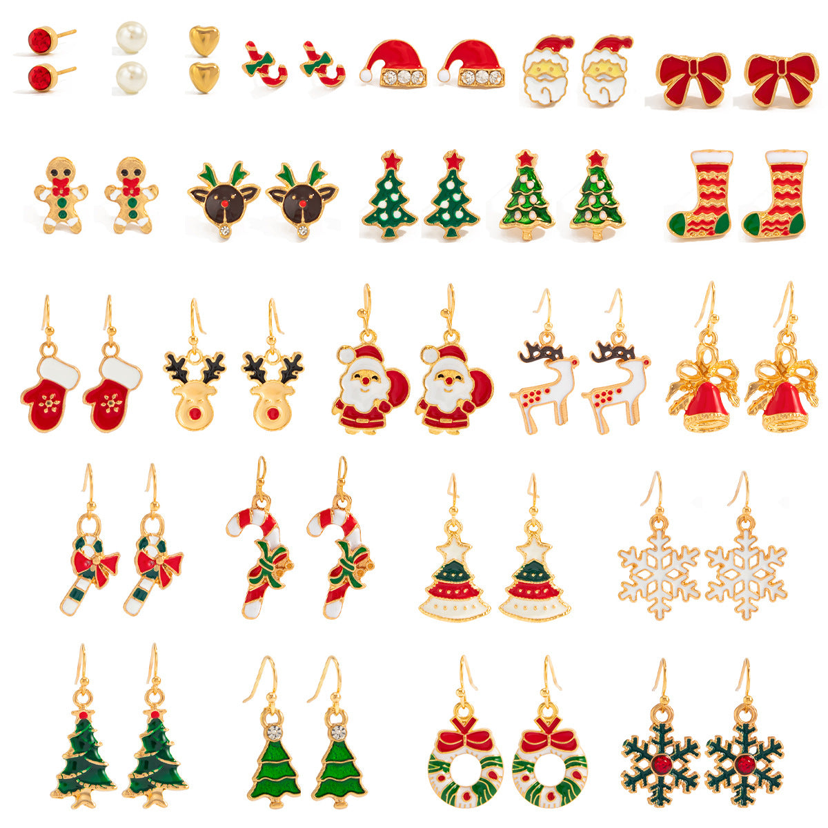 Planderful Christmas Snowflake Bell Earrings Set For Women Festive Pearl Elk Santa Cartoon Dripping Statement
