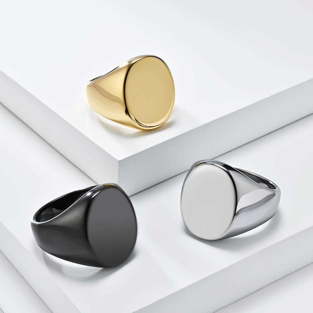 Planderful Tungsten Ring For Men Gold Oval Seal Durable Modern Everyday Fashion For Everyday Style