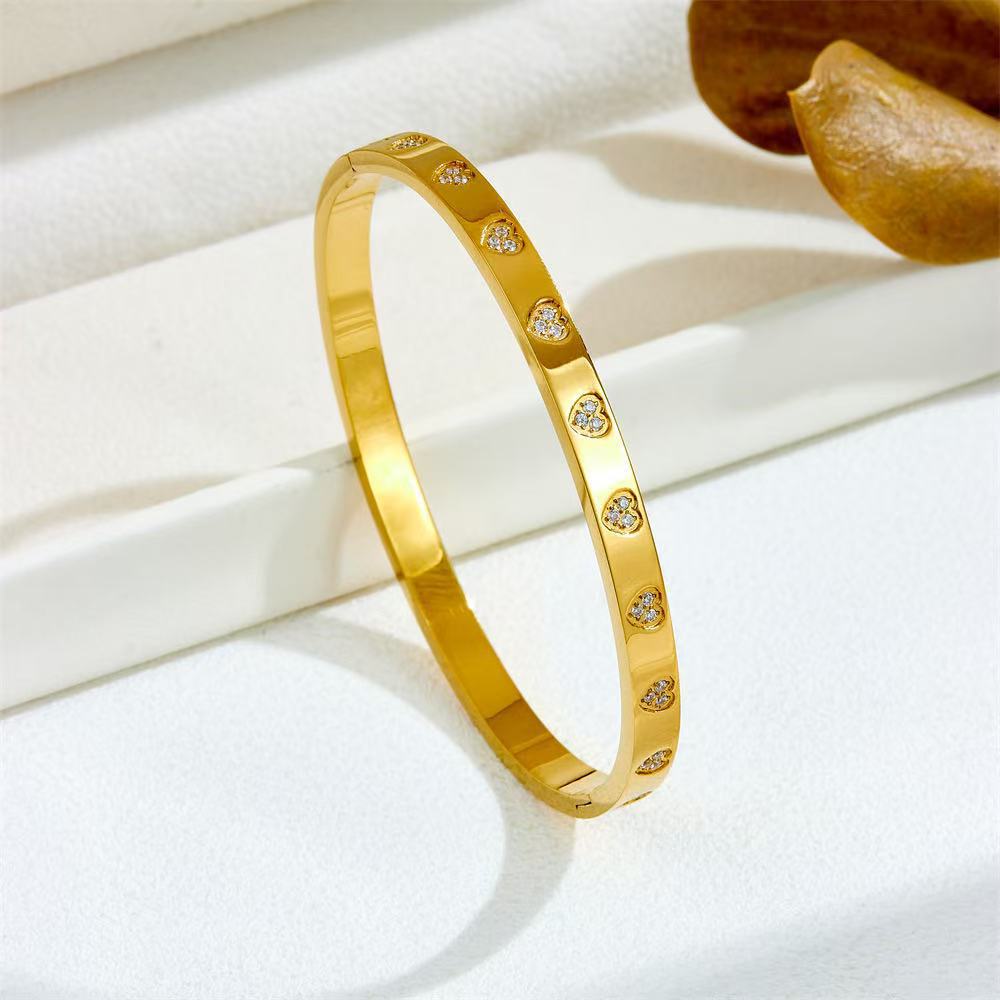 Planderful Jewelry Stainless Steel Zircon Open Bracelet For Women European Inspired Minimalist Luxury