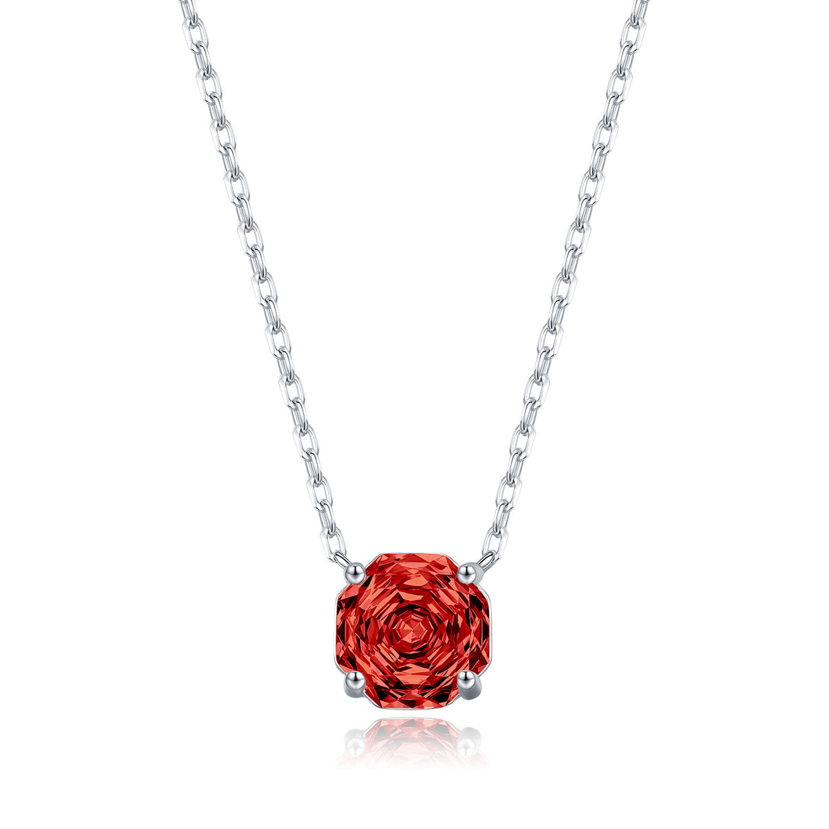 925 Sterling Silver Pomegranate Red Rose-Cut Zircon Necklace