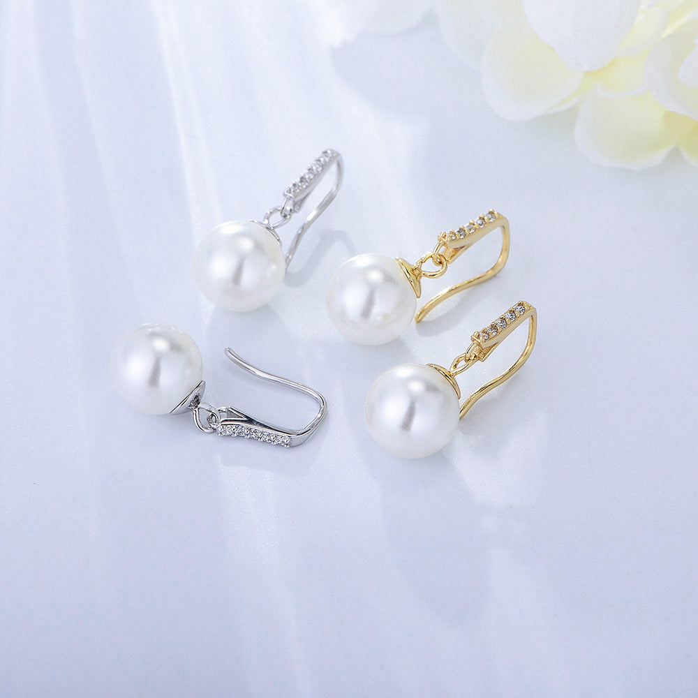 925 Sterling Silver Pearl Earrings Inlaid Zircon Long Bead Earrings Jewelry