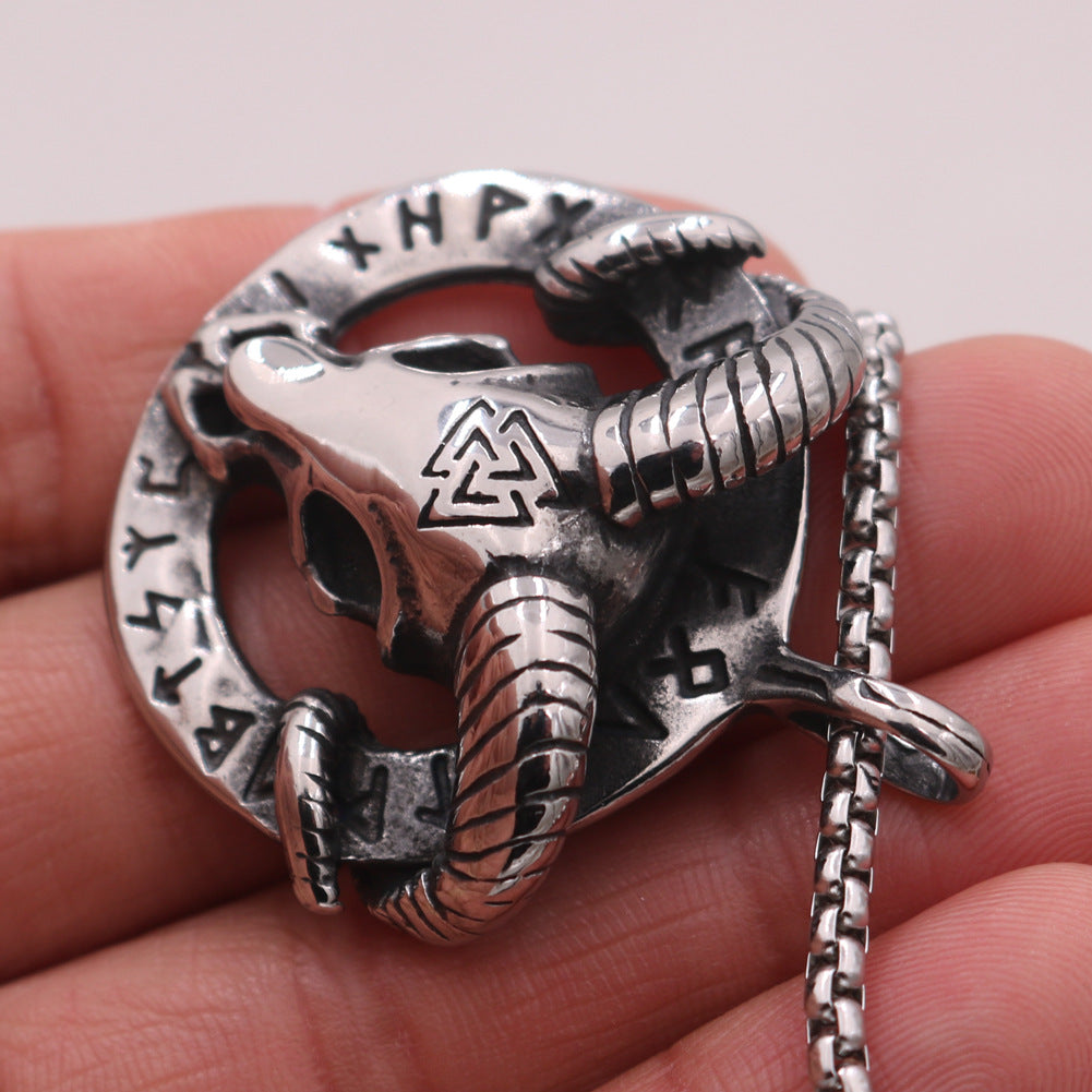 Nordic Viking Odin Lunavan Titanium Steel Sheep Rune Necklace