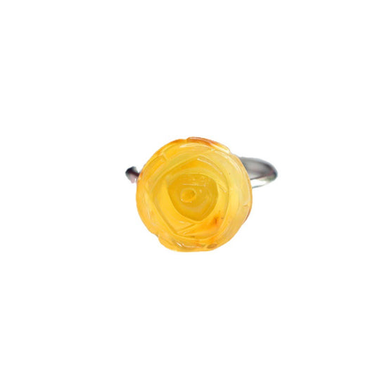 Yellow Amber and Sterling Silver Rose Ring