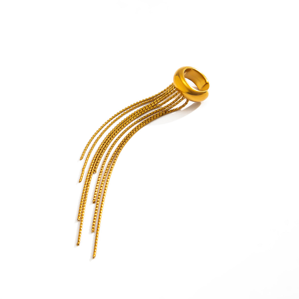 Planderful Vienna Verve Stainless Steel Ear Clip Statement With Long Tassel Chains For Non Pierced Ears