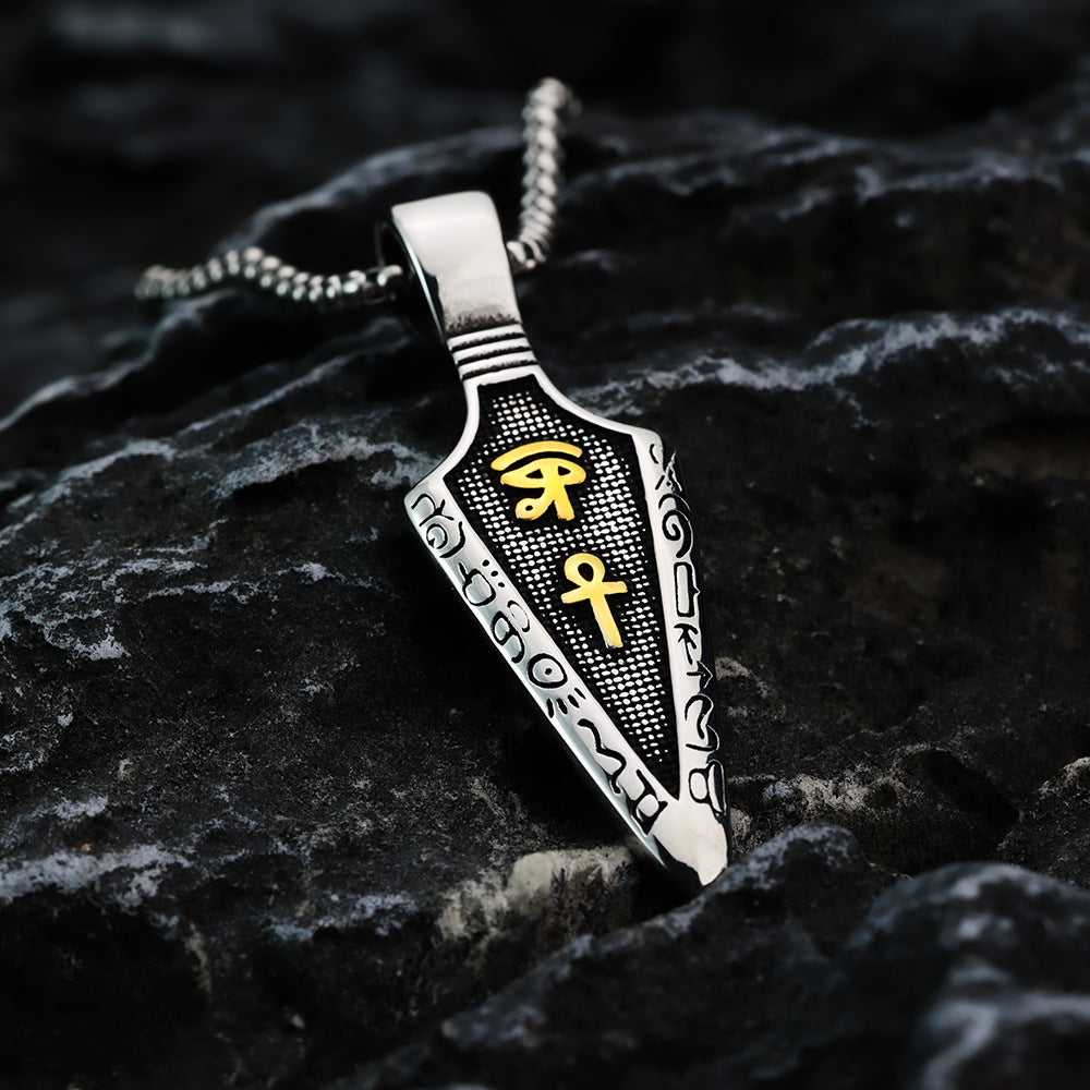 Vintage Stainless Steel Men's Pendant Ancient Egyptian Arrow Necklace