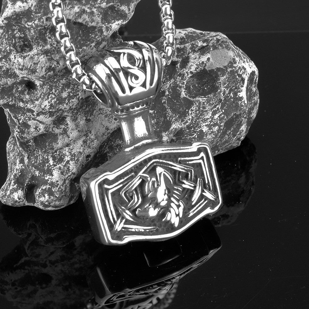 Planderful Viking Thor Hammer Pendant Necklace Titanium Steel With Celtic Wolf Odin Triangle For Men