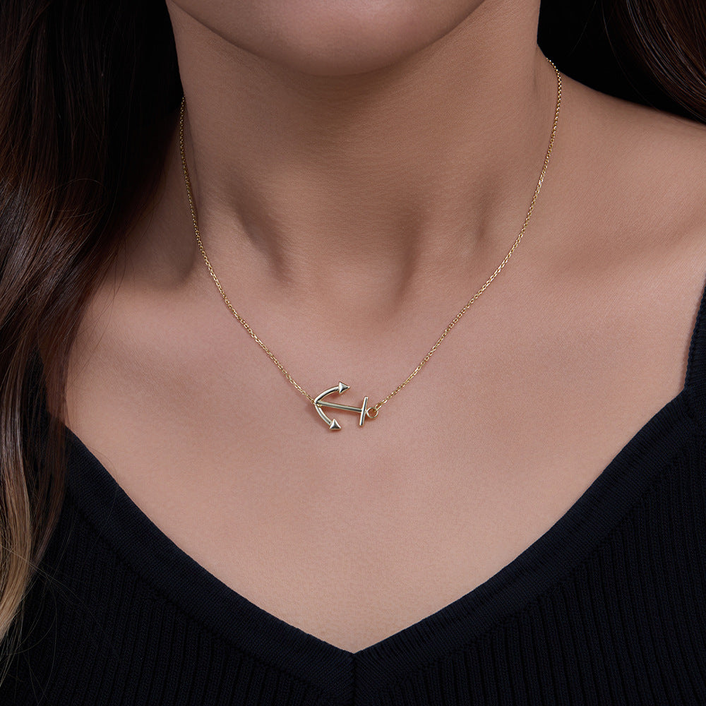 Anchor Pendant With Pure Silver Necklace, Hip-Hop Trendy Elegant Ladies'