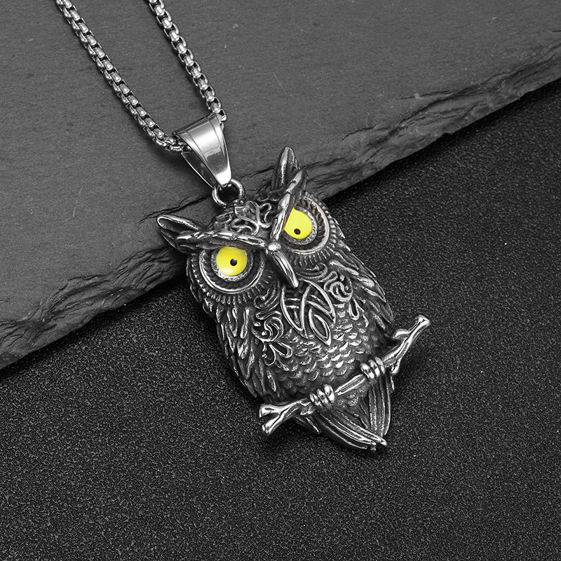 Planderful Everyday Genie Hiphop Owl Pendant Necklace for Men Stainless Steel Gold Plated Jewelry