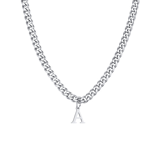 Men's Stainless Steel Hexagonal Grinding Chain English Letter Necklace Steel Color