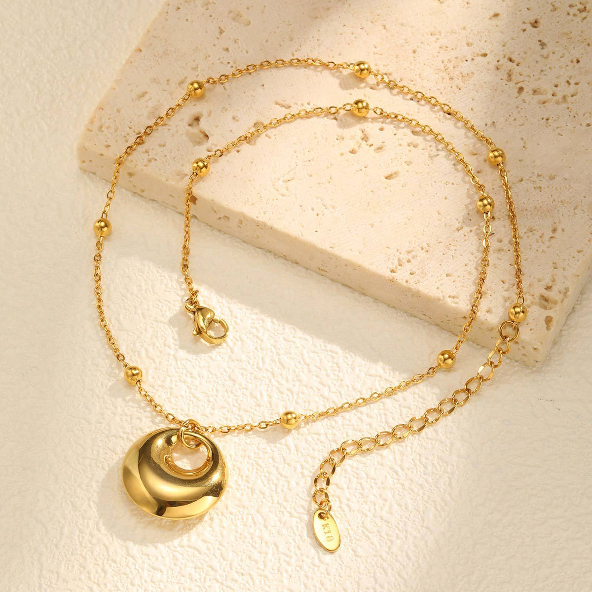 Stainless Steel Bead Chain Geometric Pendant Necklace Gold Collarbone Chain