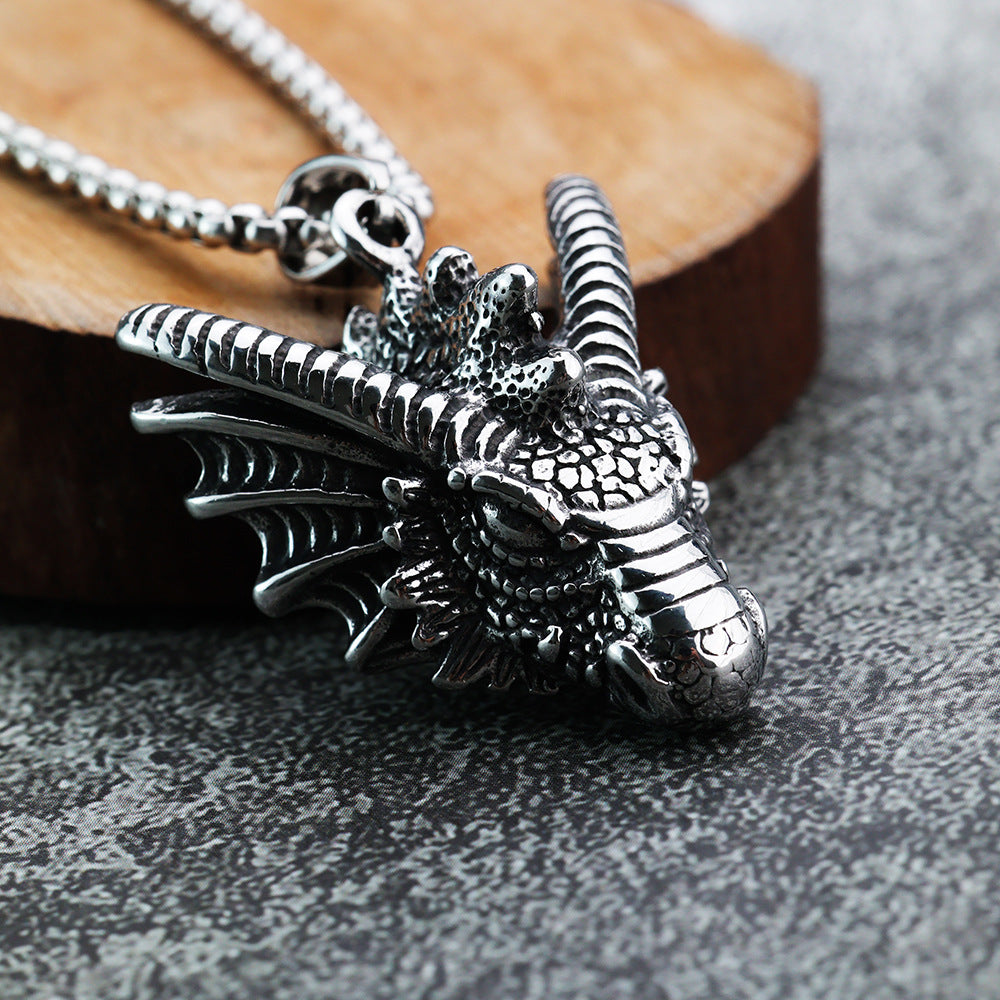 Titanium Steel Jiaolong Pendant Necklace for Men - Punk Jewelry