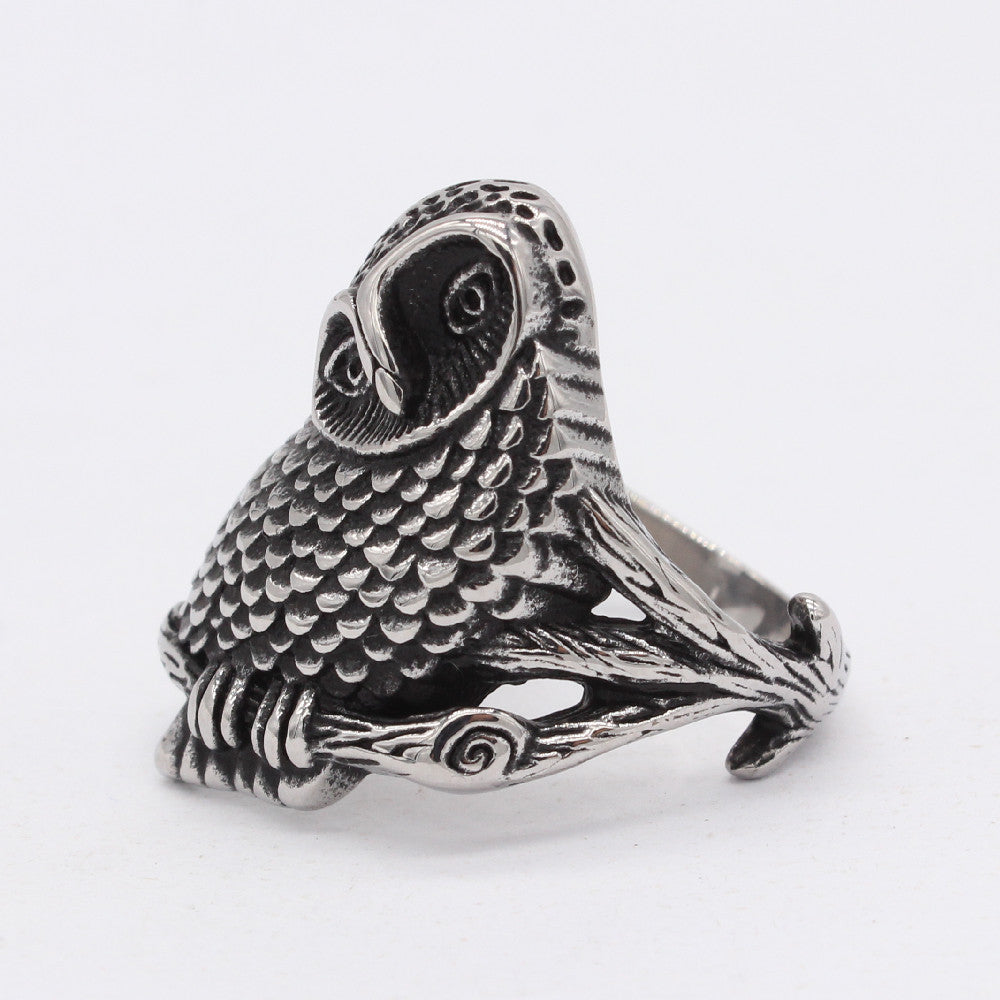 Crooked Headed Owl Titanium Steel Ring for Men