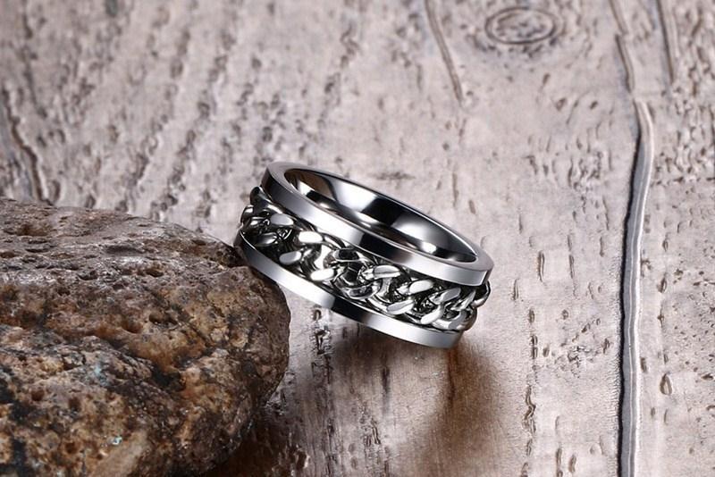 Chain Rotating Stainless Steel Internet Celebrity Ring for Men