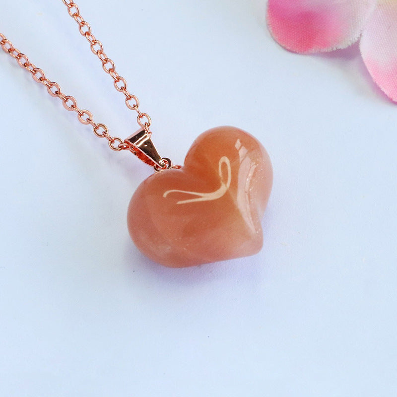 Orange Moonstone Heart 925 Silver Pendant — No Chain