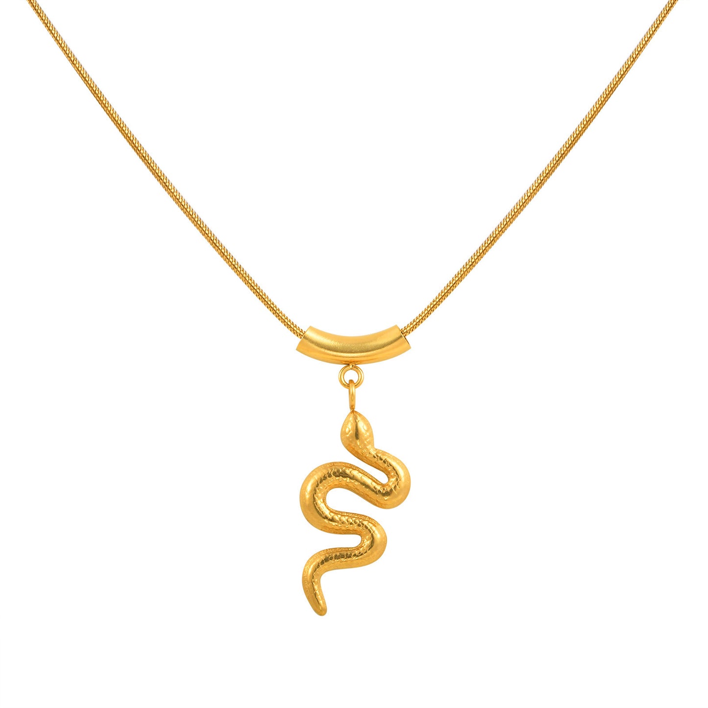 Stainless Steel Gold-Plated Round Snake Chain Snake Pendant Necklace Women Wind